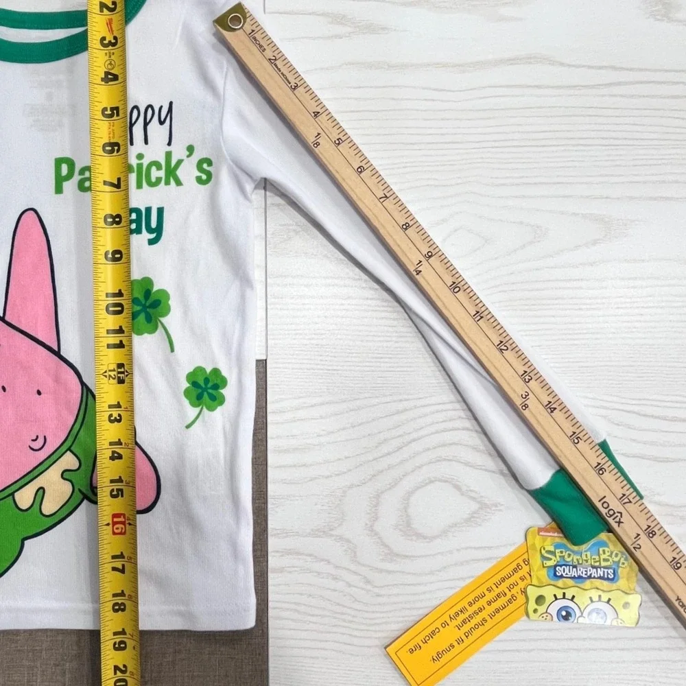 SpongeBob SquarePants Pajama Set Boys 8 White Green Patrick St Patricks Day New